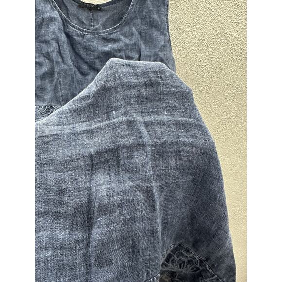 Lungo Larno Womens Dress Size Medium Sleeveless Chambray Linen Floral Detail - Picture 4 of 12
